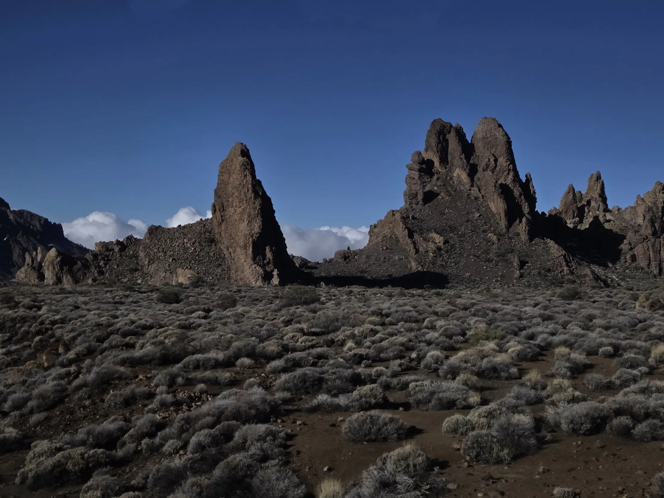 Jagged volcanic rocks on the high plateau below Teide